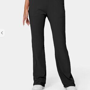 High Waisted Side Pocket Plain Flare Leggings (Black)